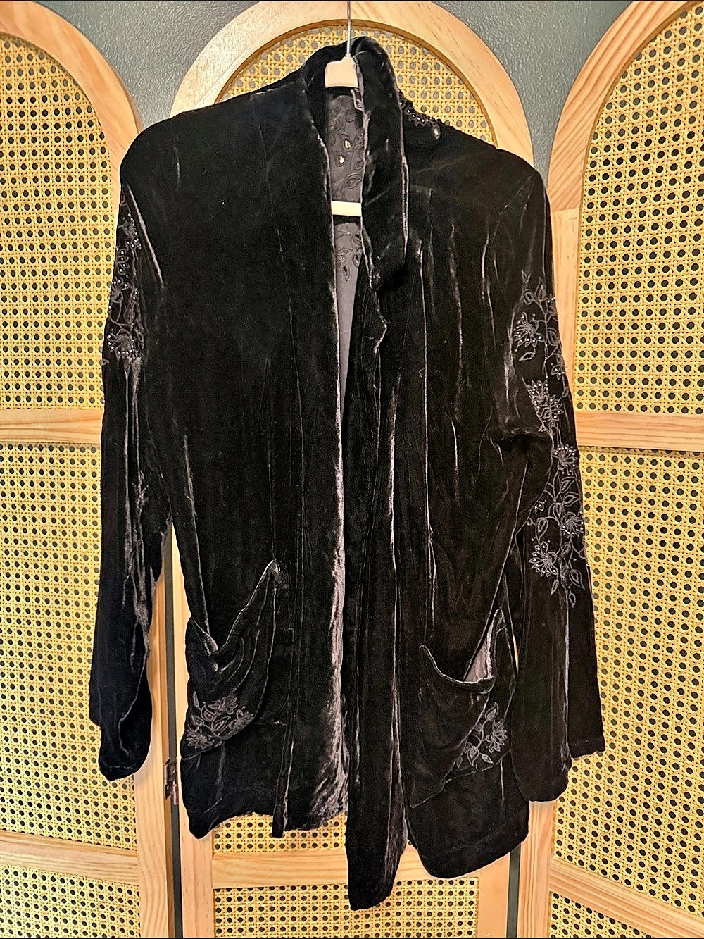 Johnny Was Jade Black Floral Embroidered Velvet Jacket XL